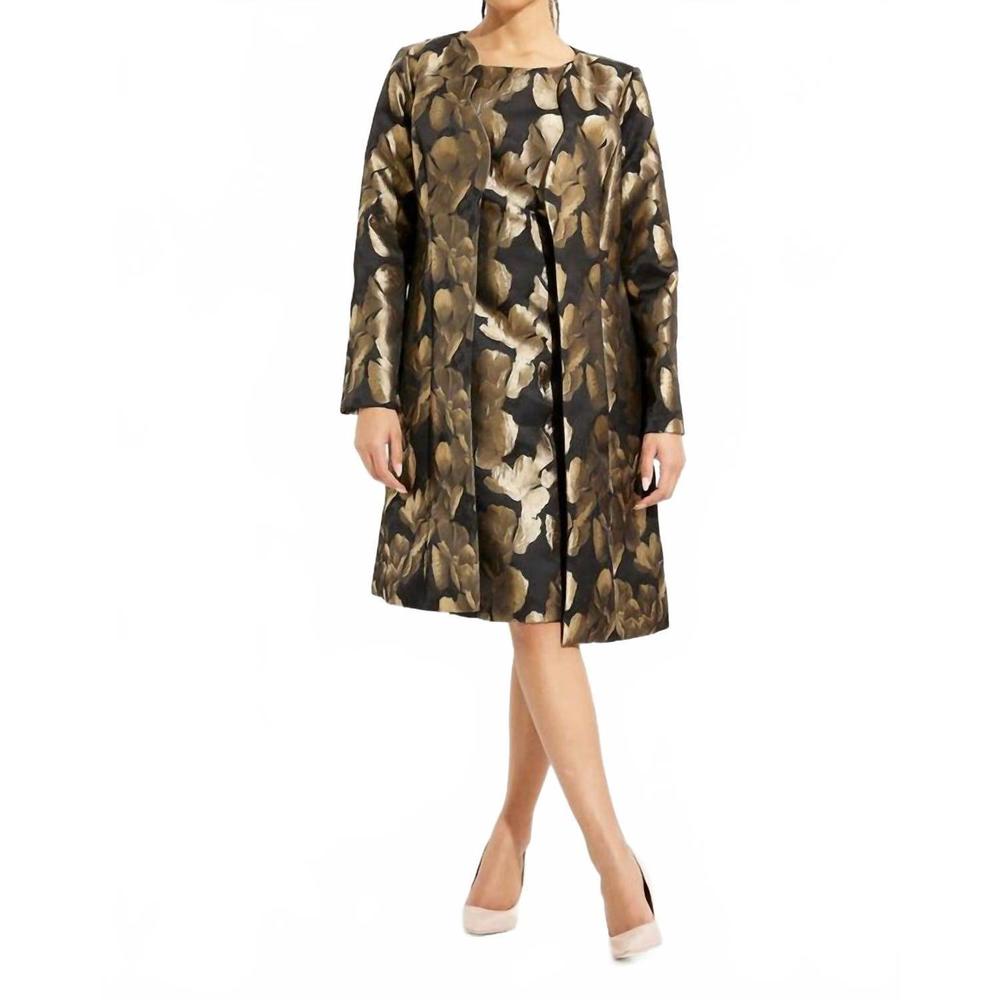 NEW JOSEPH RIBKOFF foil leaf open front coat in black/bronze